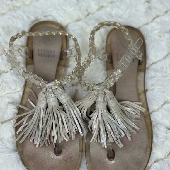 Stuart Weitzman Sandals Womens Tassels Flat Platinum Leather~SIZE 37 - Picture 2 of 8